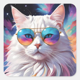 Adesivo Quadrado Cute cat with glasses