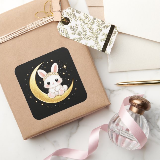 Adesivo Quadrado Cute Celestial Easter Bunny Square Sticker (Presentear)