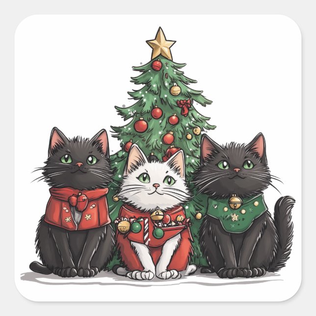 Adesivo Quadrado Cute Christmas Cats (Frente)