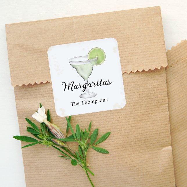 Adesivo Quadrado Cute Cocktail Party Custom Watercolor (Watercolor Margaritas Custom Sticker.)