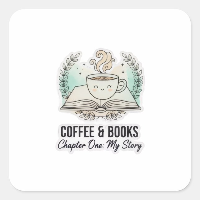 Adesivo Quadrado Cute Coffee & Books Sticker – Book Lover Aesthetic (Frente)