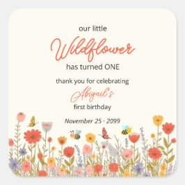 Adesivo Quadrado Cute Colorful Little Wildflower Bee's 1st Birthday