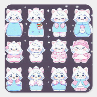 Adesivo Quadrado Cute cozy winter stickers 