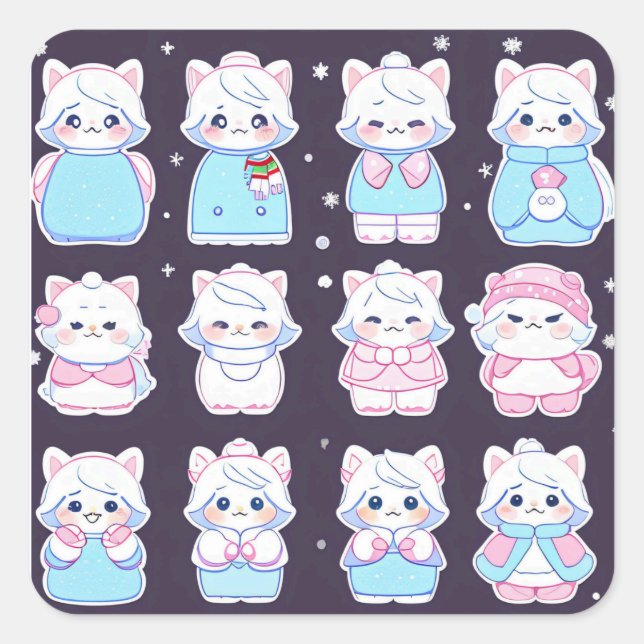 Adesivo Quadrado Cute cozy winter stickers  (Frente)