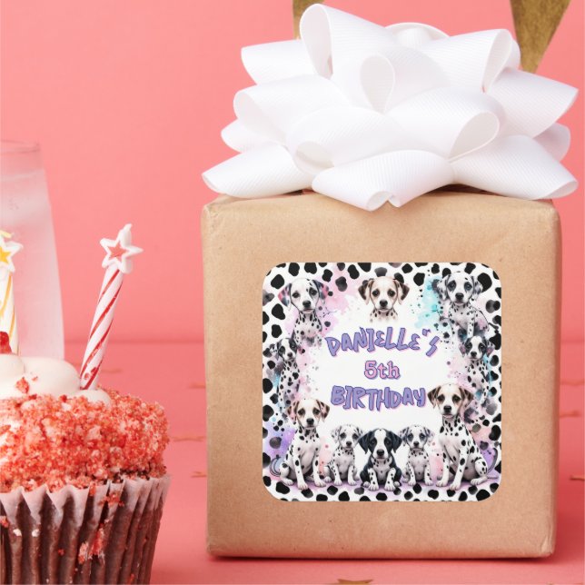 Adesivo Quadrado Cute Dalmatian Puppy Birthday (Festa)
