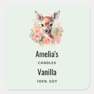 Adesivo Quadrado Cute Deer Cercado Por Rosas - Empresa De Velas