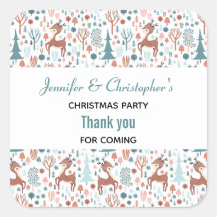 Adesivo Quadrado Cute Deer in Whimsical Forest Padrão Obrigado