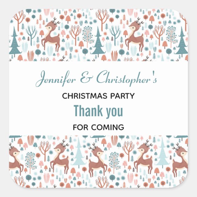 Adesivo Quadrado Cute Deer in Whimsical Forest Padrão Obrigado (Frente)