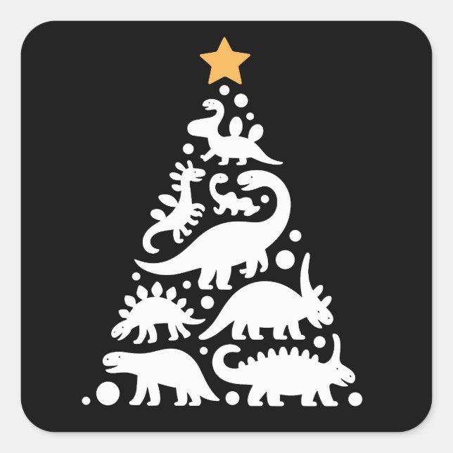 Adesivo Quadrado Cute Dino Christmas Tree Funny Dinosaur Holiday (Frente)