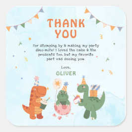 Adesivo Quadrado cute dinosaur 4th Birthday Thank You Cards