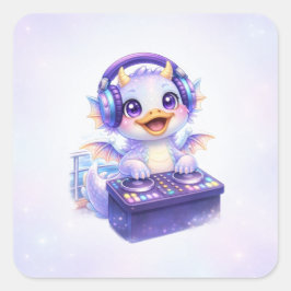 Adesivo Quadrado Cute DJ Dragon Square Sticker