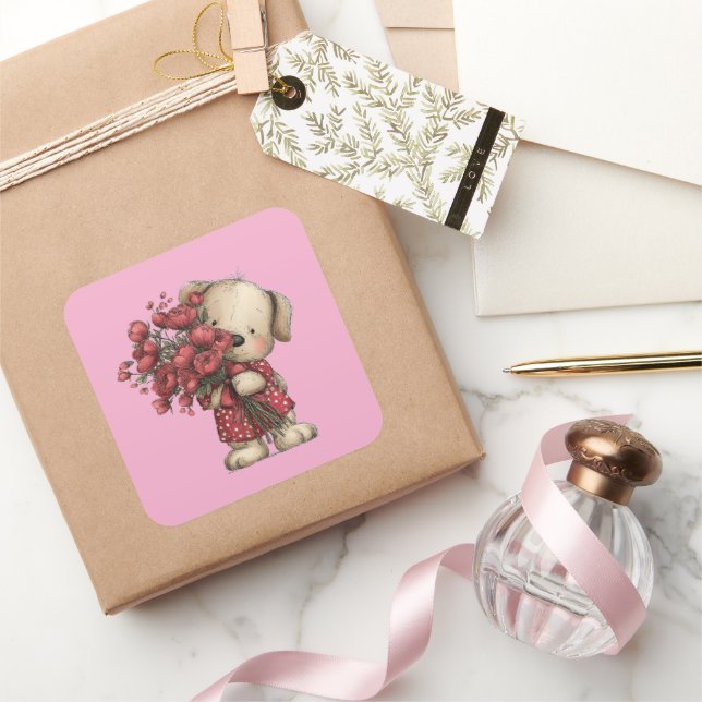 Adesivo Quadrado Cute Dog 3 Inch Sticker – Adorable Kawaii Design (Presentear)