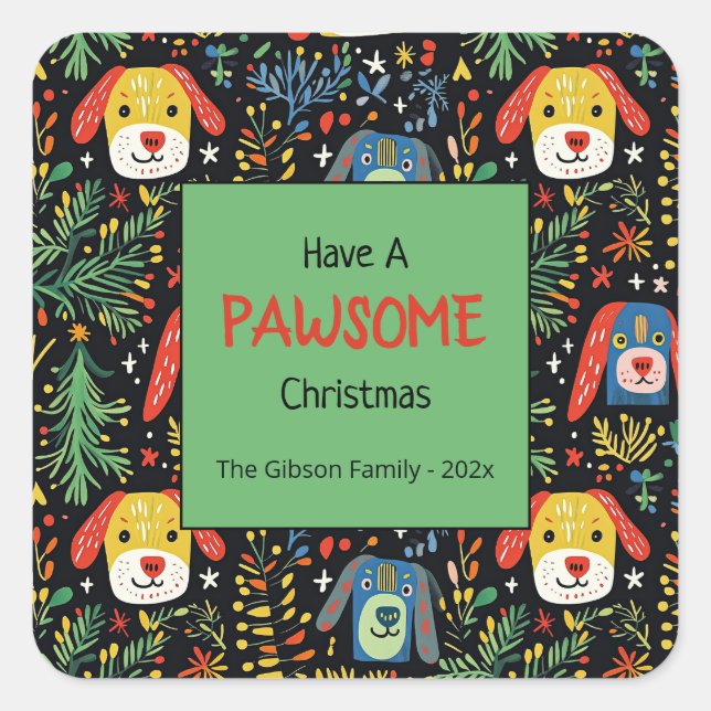 Adesivo Quadrado Cute Dogs Christmas (Frente)