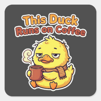 Adesivo Quadrado Cute Duck Coffee Mug – Funny Caffeine Lover Gift