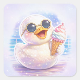 Adesivo Quadrado Cute Duck Ice Cream Square Sticker