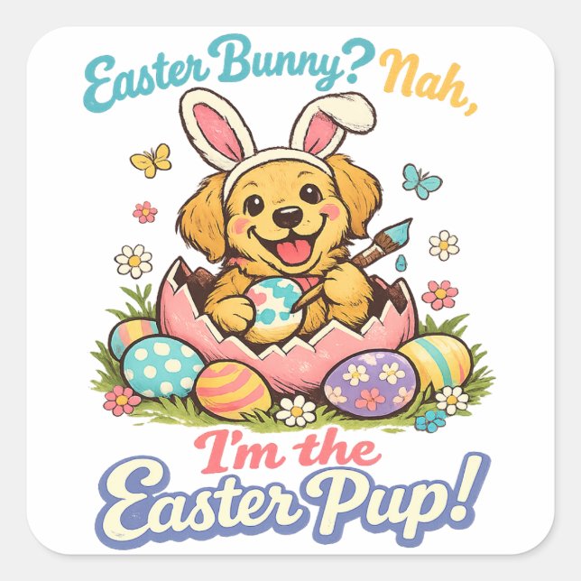 Adesivo Quadrado Cute Easter Bunny Ears Pet Lover (Frente)