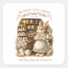 Adesivo Quadrado Cute Easter Bunny Tea shop- Cottagecore Rabbit 