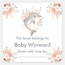 Adesivo Quadrado Cute Floral Dolphin Baby Shower