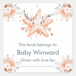 Adesivo Quadrado Cute Floral Starfish Baby Shower