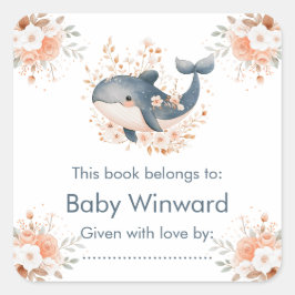 Adesivo Quadrado Cute Floral Whale Baby Shower 