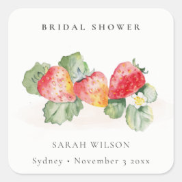 Adesivo Quadrado Cute Folhagem de Morango Vermelho Noivado