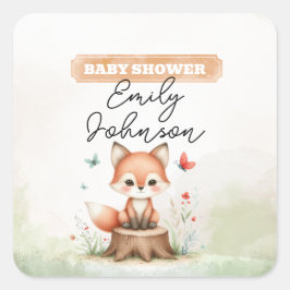 Adesivo Quadrado Cute fox baby shower