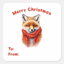 Adesivo Quadrado Cute Fox in a Red Scarf To & From Gift