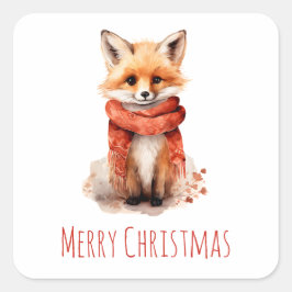 Adesivo Quadrado Cute Fox Pup in a Red Scarf Christmas