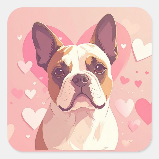Adesivo Quadrado Cute French Bulldog Love Sticker (Frente)