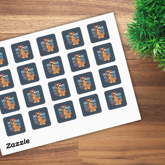 Adesivo Quadrado Cute German Shepherd puppy Cartoon Starry night (Criador carregado)