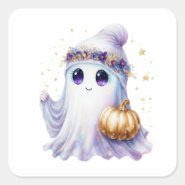Adesivo Quadrado Cute Ghost Neon Halloween Spooky Seasonal Bougie