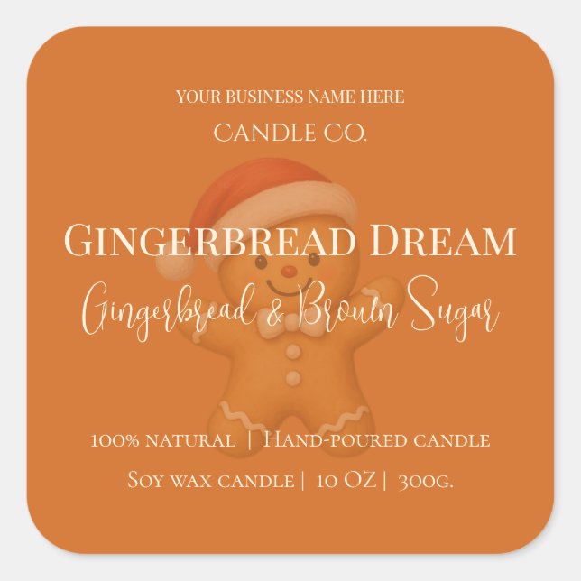 Adesivo Quadrado Cute Gingerbread Man Christmas Candle Label (Frente)