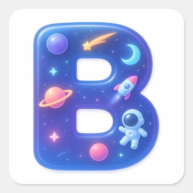 Adesivo Quadrado Cute Glossy Space Alphabet Letter B – Galaxy Theme (Frente)