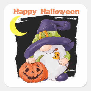 Adesivo Quadrado Cute Gnome Jack o' Lantern Crianças Halloween 