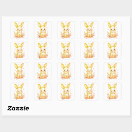 Adesivo Quadrado Cute Golden Yellow Bunny Baby Pastel Shower Party