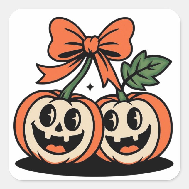 Adesivo Quadrado Cute Halloween Pumpkin Pair Sticker (Frente)