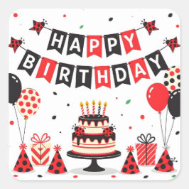 Adesivo Quadrado Cute Happy Birthday ladybug theme
