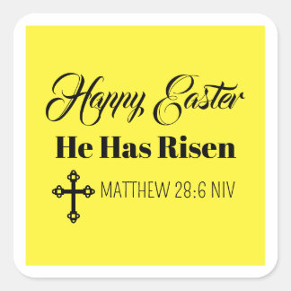 Adesivo Quadrado Cute Happy Easter He Has Risen Bible Verse Yellow