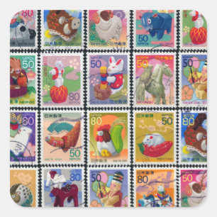 Adesivo Quadrado Cute Japan Year of Animal Stamp Standard