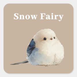 Adesivo Quadrado Cute Japanese Long-Tailed Tit Snow Fairy