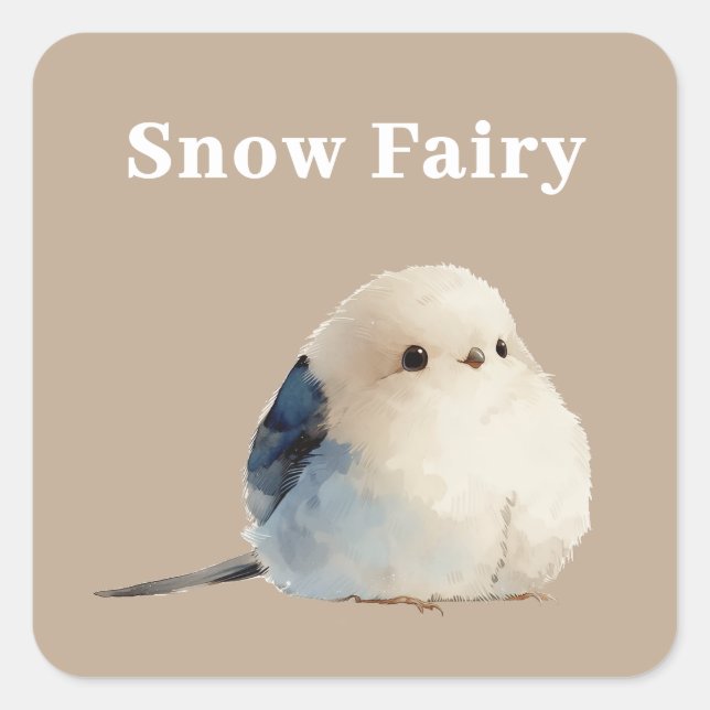 Adesivo Quadrado Cute Japanese Long-Tailed Tit Snow Fairy  (Frente)