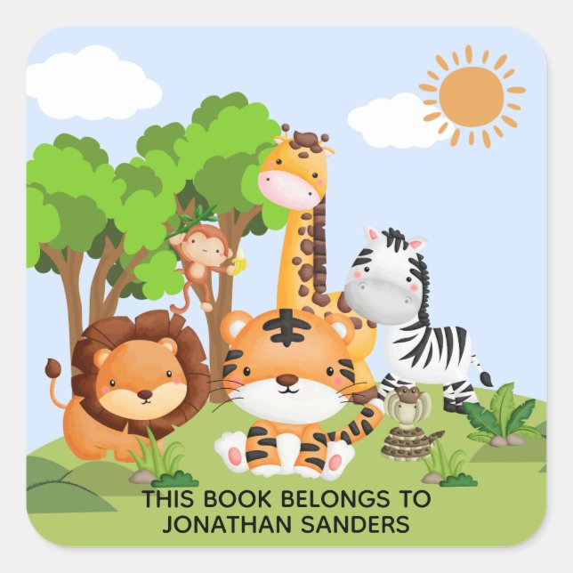 Adesivo Quadrado Cute Jungle Animals for Kids (Frente)