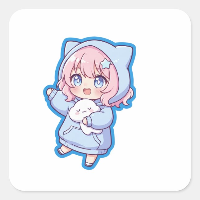 Adesivo Quadrado Cute Kawaii Anime Girl Sticker (Frente)