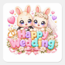 Cute Kawaii Casal de Coelho de Casamento Feliz Ros