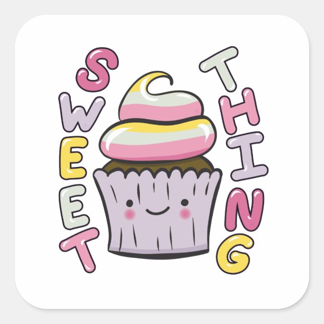 Adesivo Quadrado  Cute Kawaii Cupcake with Text (Frente)