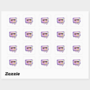 Adesivo Quadrado Cute Kawaii Fita Cassete Retro Pastel Roxo Música