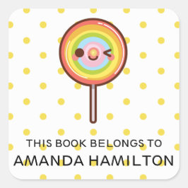 ADESIVO QUADRADO CUTE KAWAII RAINBOW LOLLIPOP ESTE LIVRO PERTENCE A