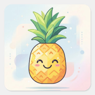 Adesivo Quadrado Cute Kawaii Smiling Pineapple