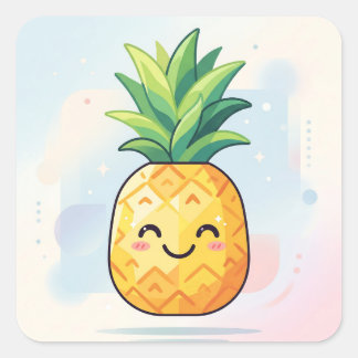 Adesivo Quadrado Cute Kawaii Smiling Pineapple