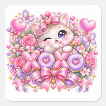 Cute Kawaii XOXO Cat Pastel Pink Romantic Love Sti